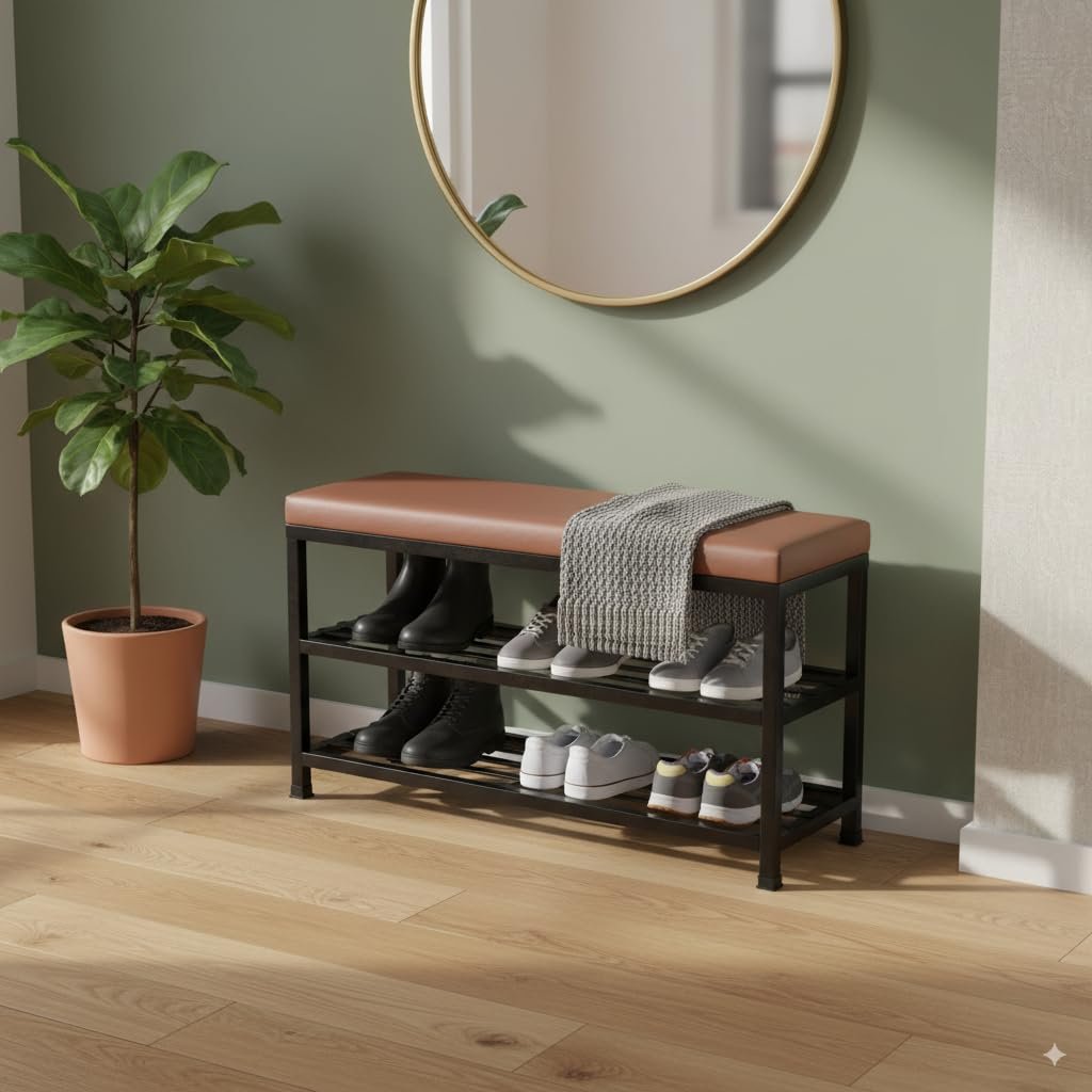 Metal Shoe Rack Bench for Entryway